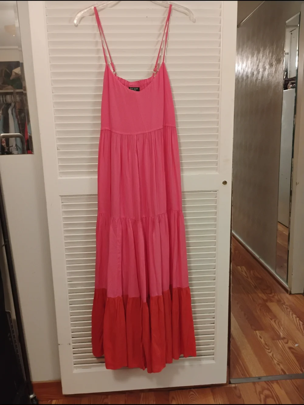 kate spade Pink and Red Tiered Spaghetti-Strap Maxi Dress